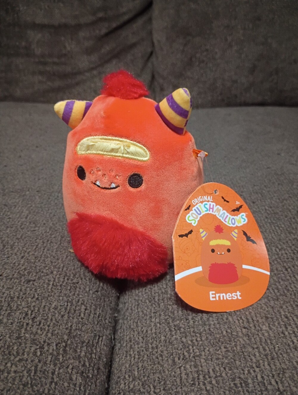 Squishmallows 5" Orange Ernest Plush with Red Tuft and Purple-Yellow Horns